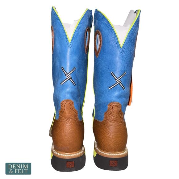 NEW Twisted X Lite Western Steel Toe‎ Work Boots Brown Neon Blue Skull Size 7.5D main image 8